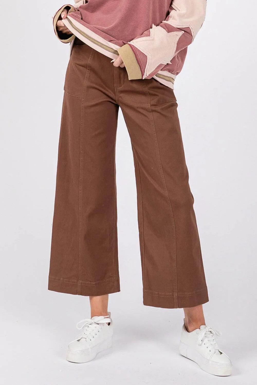 Mocha Brown Comfy Wide Leg Cropped Pants