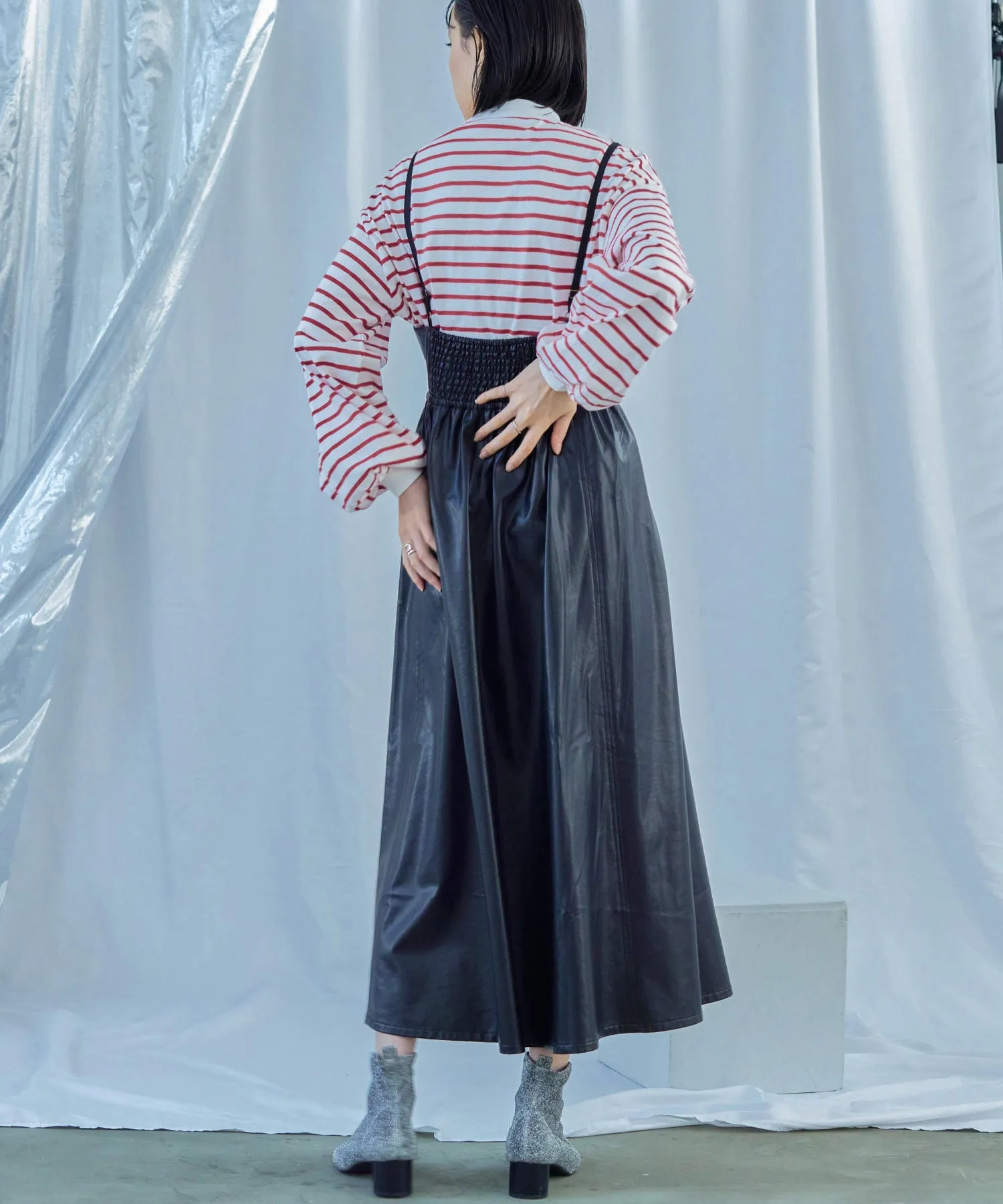 Mock Neck Volume Sleeve Striped Tops