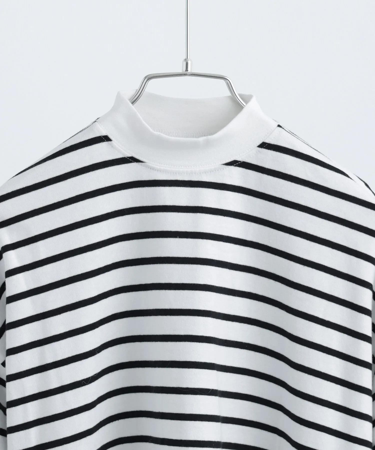 Mock Neck Volume Sleeve Striped Tops
