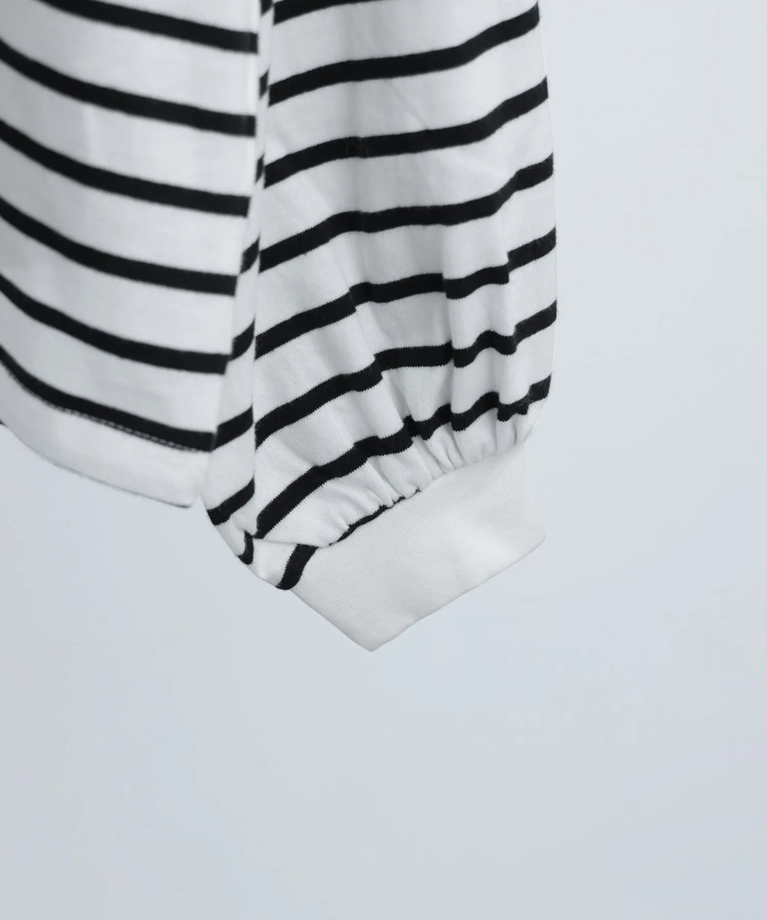 Mock Neck Volume Sleeve Striped Tops