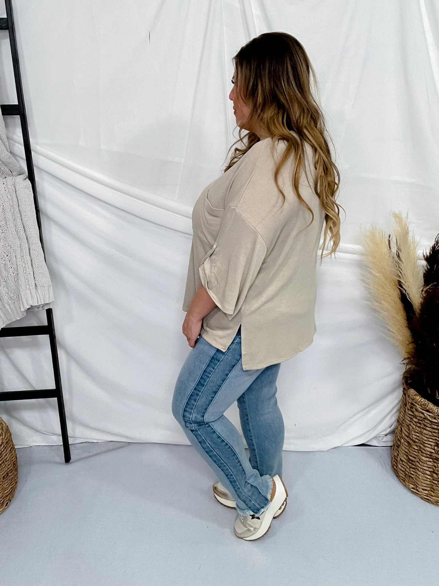 Oatmeal 3/4 Sleeve Boxy Top