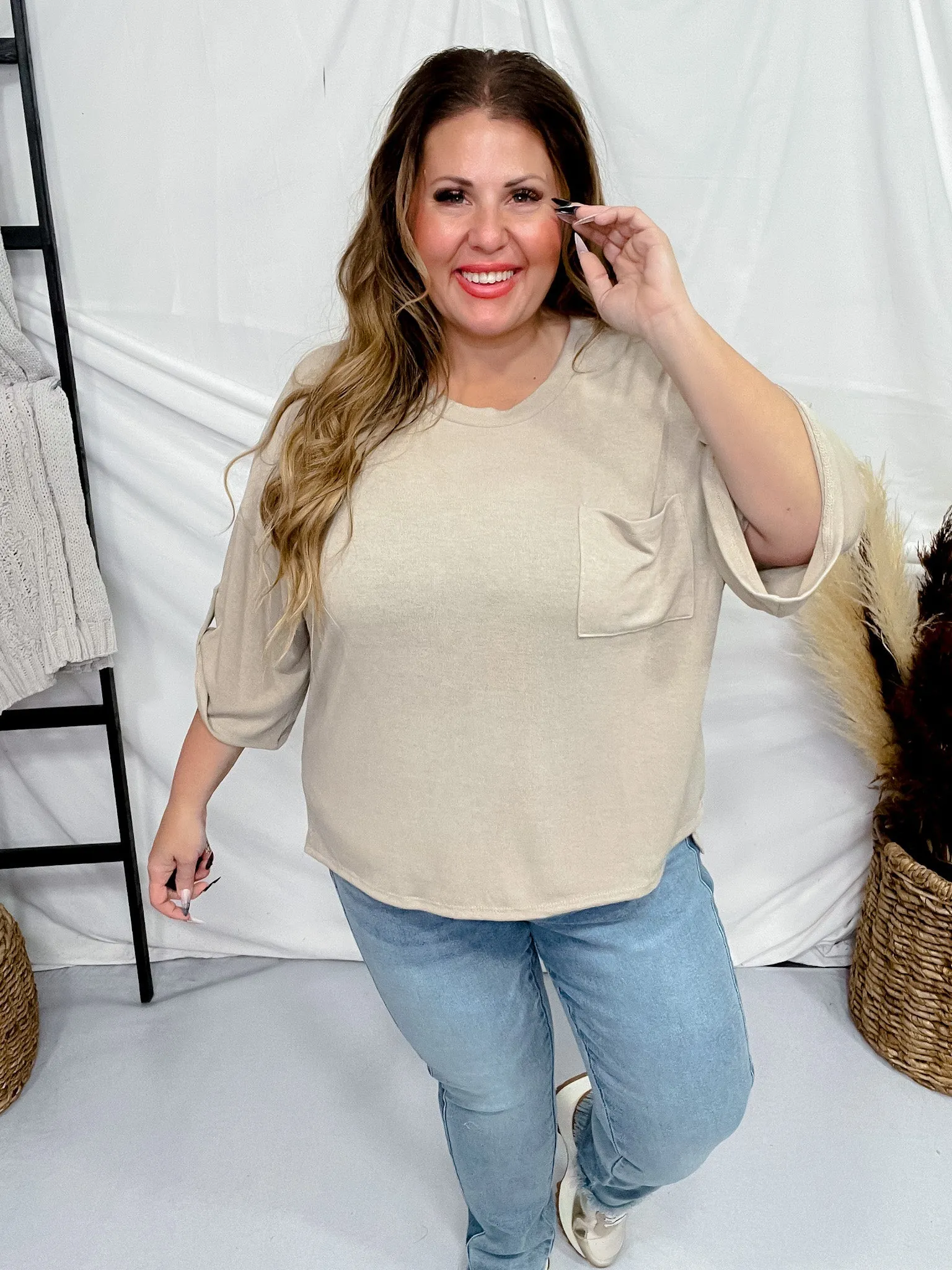 Oatmeal 3/4 Sleeve Boxy Top