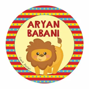 Personalised Lion Waterproof Stickers (Round)