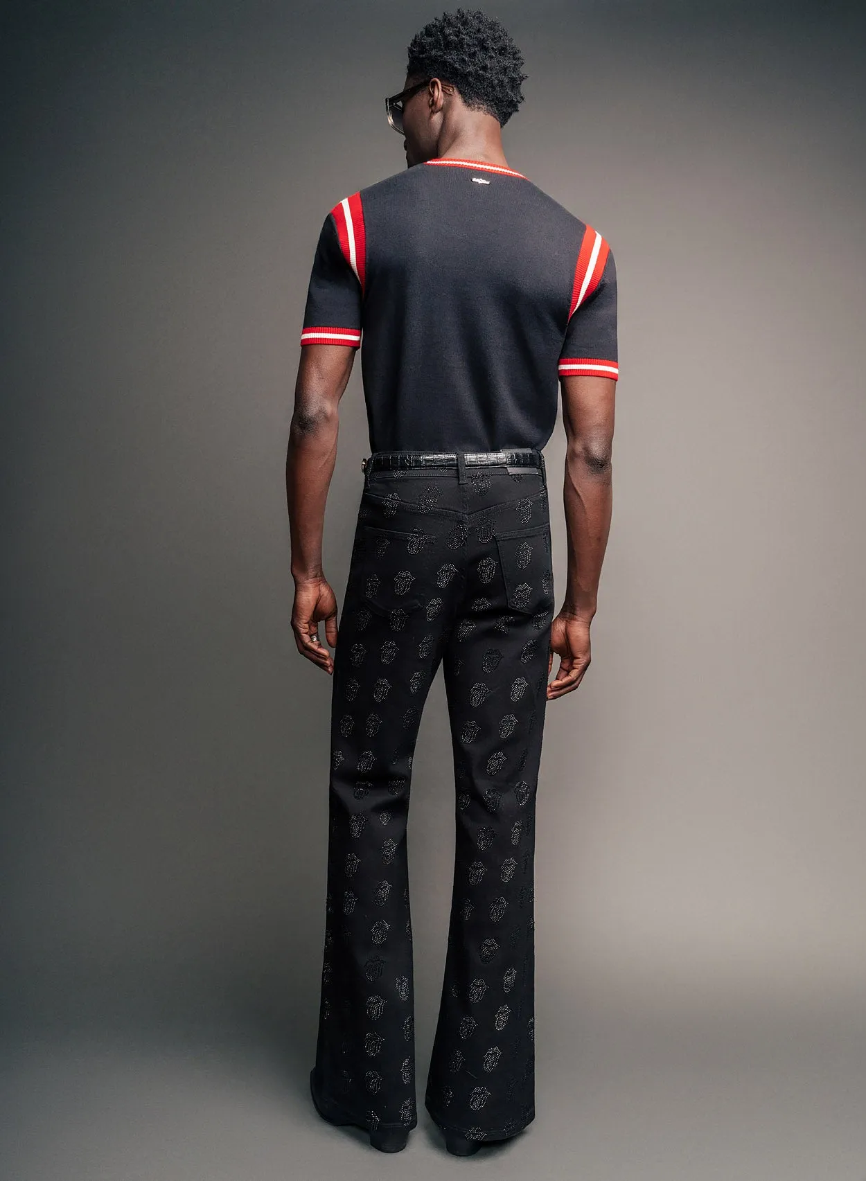 Phix X Rolling Stones Denim Rhinestone Tongue Denim Flares