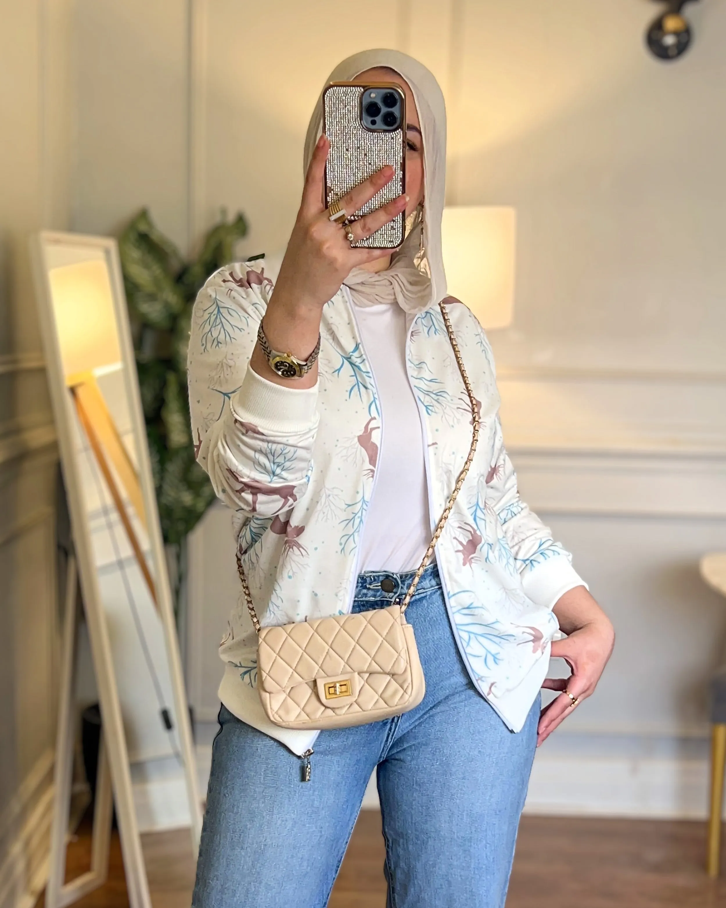 Reindeer Print Bomber Jacket