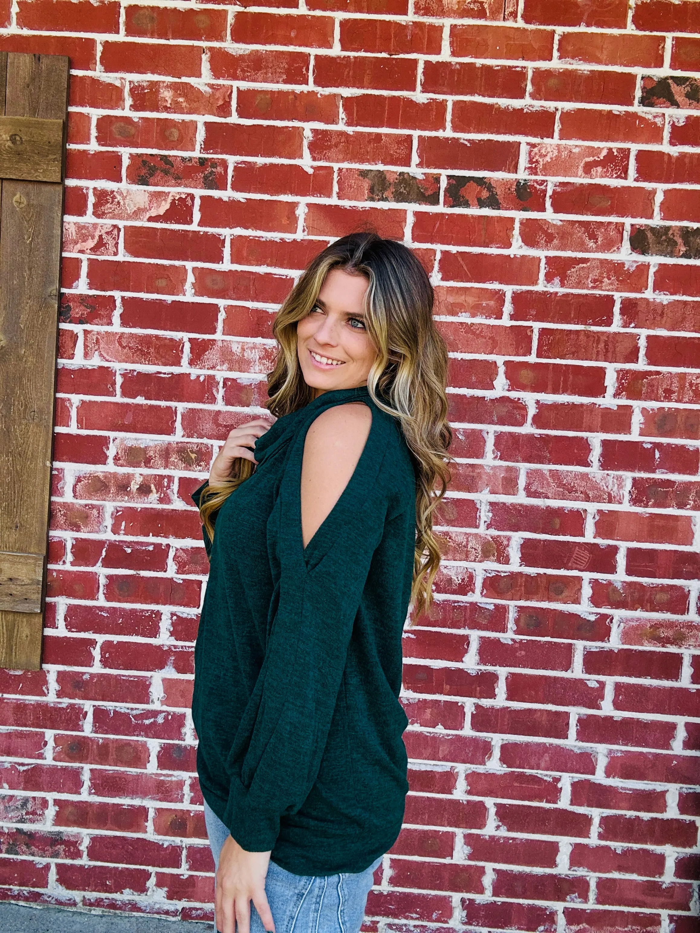 Remember You Well Open Shoulder Top - Green