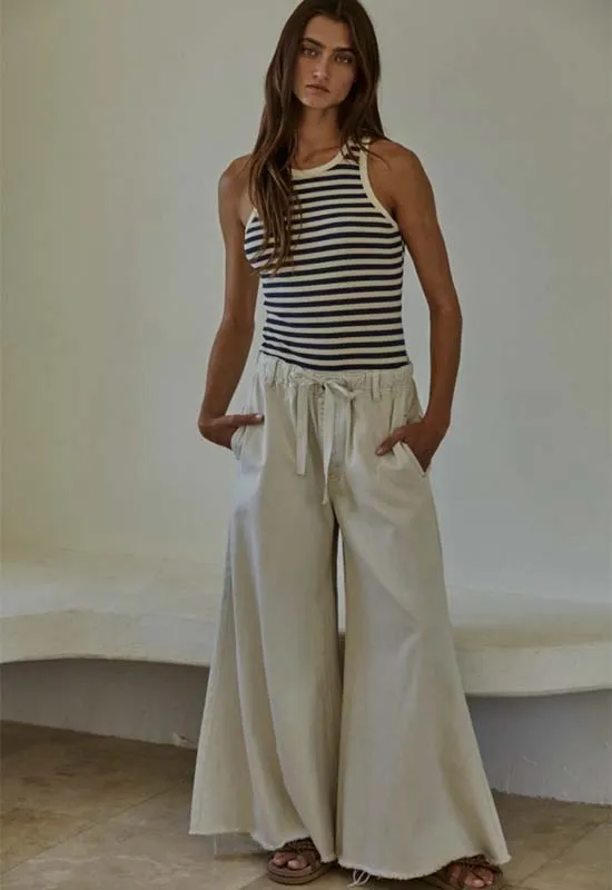 Ribbed Striped Tank - Cream Navy