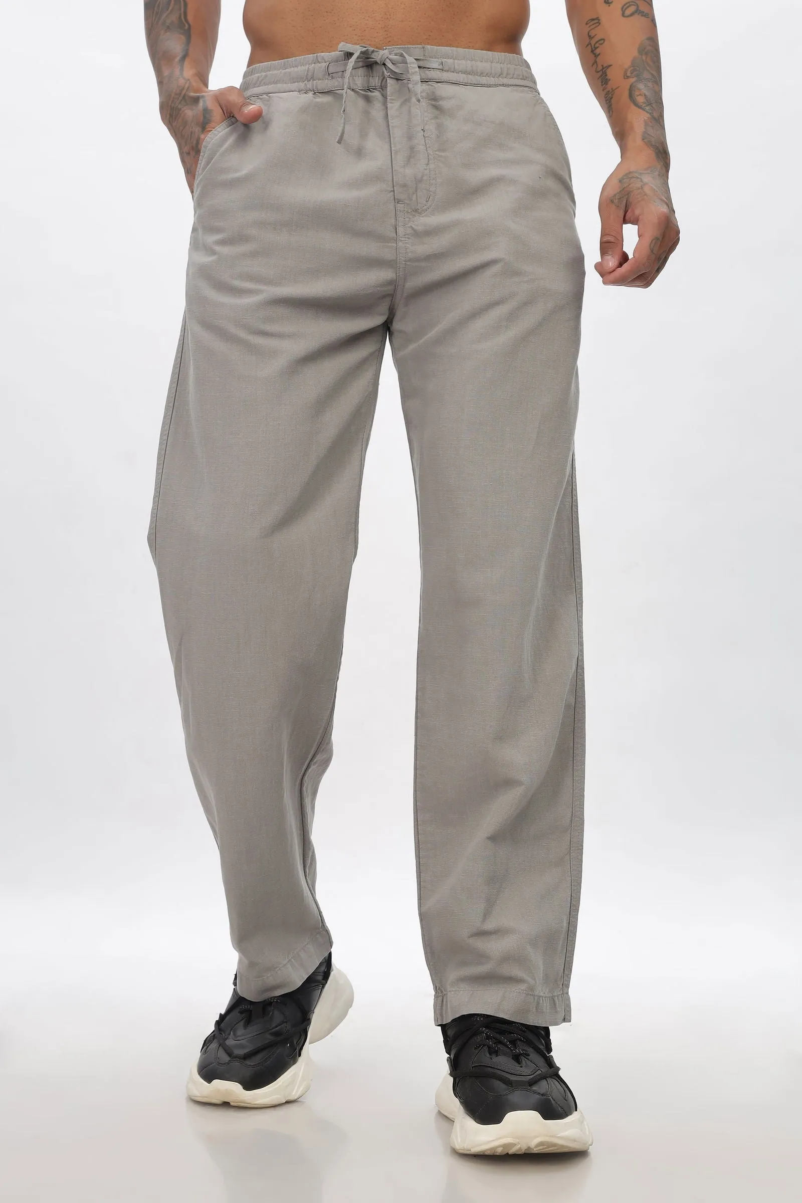 SAINTJONES-LIGHT GREY LINEN PANTS