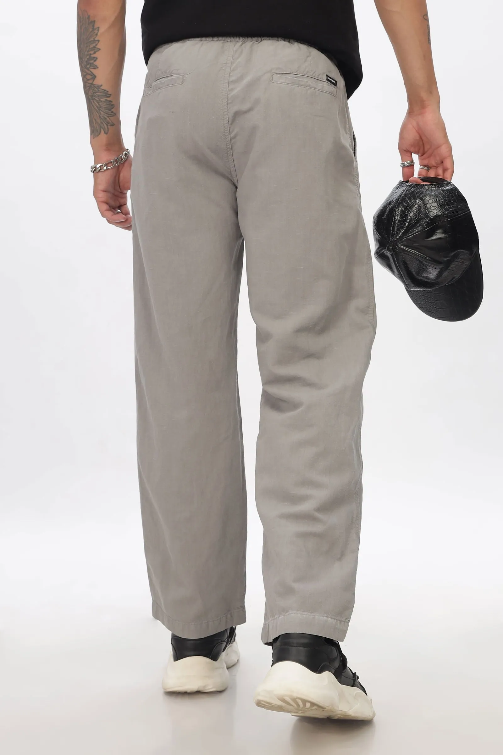SAINTJONES-LIGHT GREY LINEN PANTS