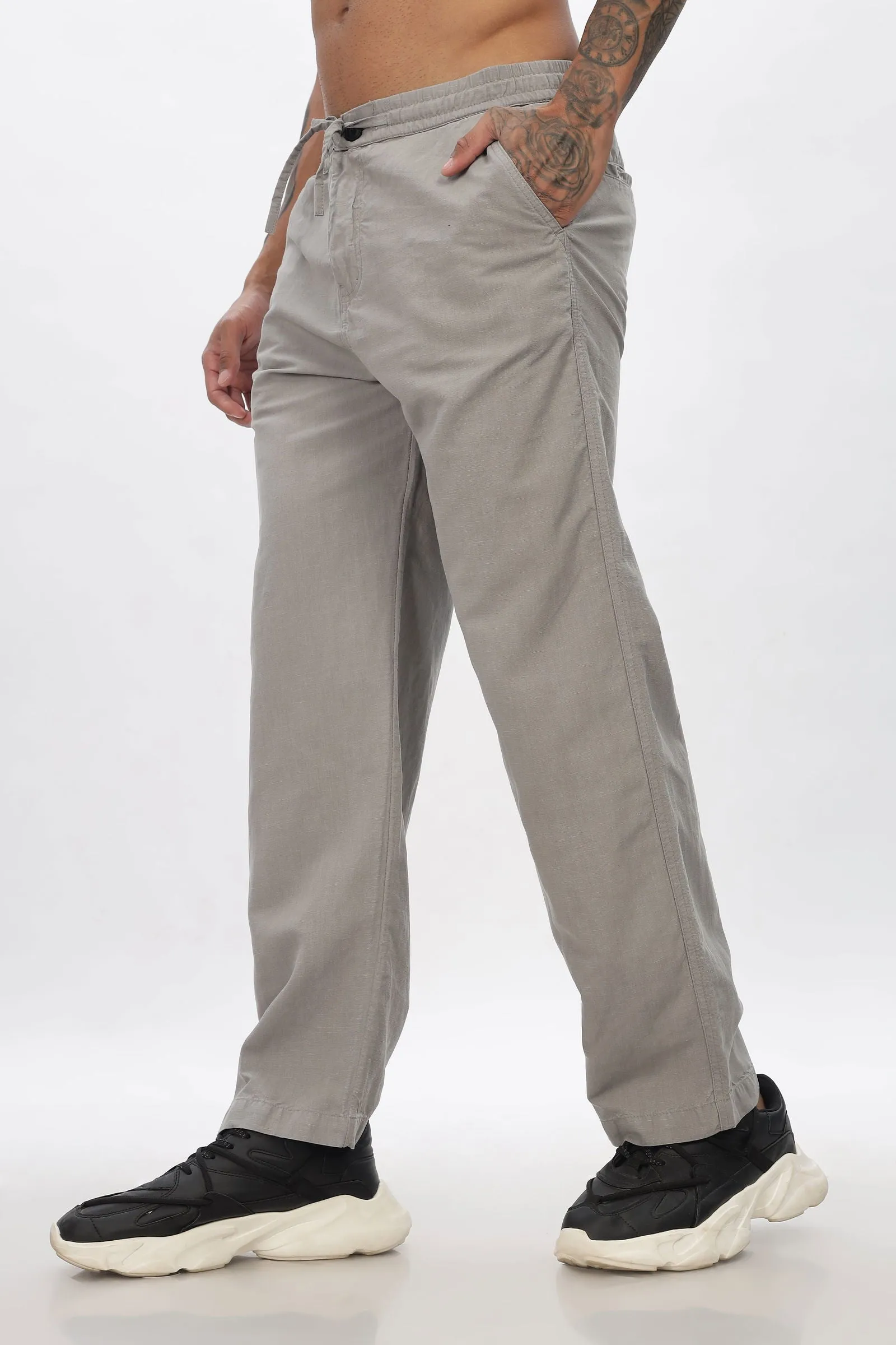 SAINTJONES-LIGHT GREY LINEN PANTS
