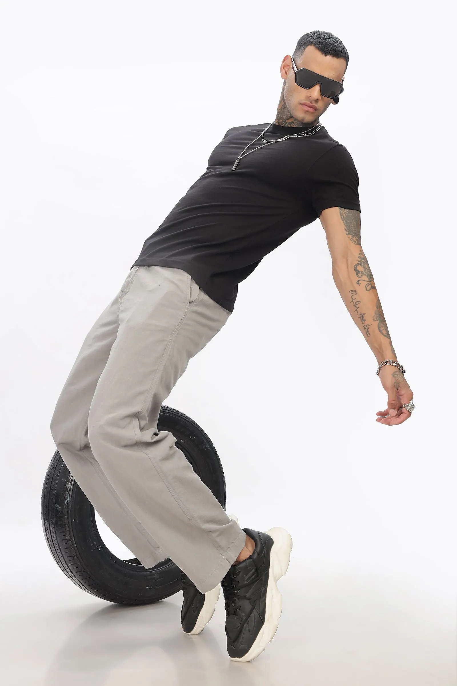 SAINTJONES-LIGHT GREY LINEN PANTS