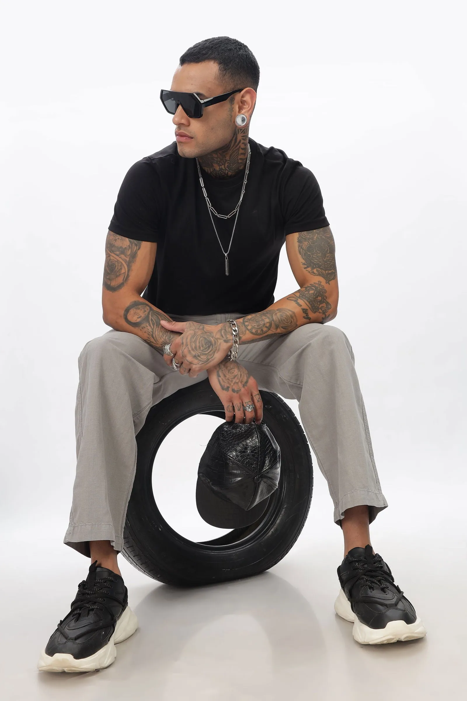 SAINTJONES-LIGHT GREY LINEN PANTS