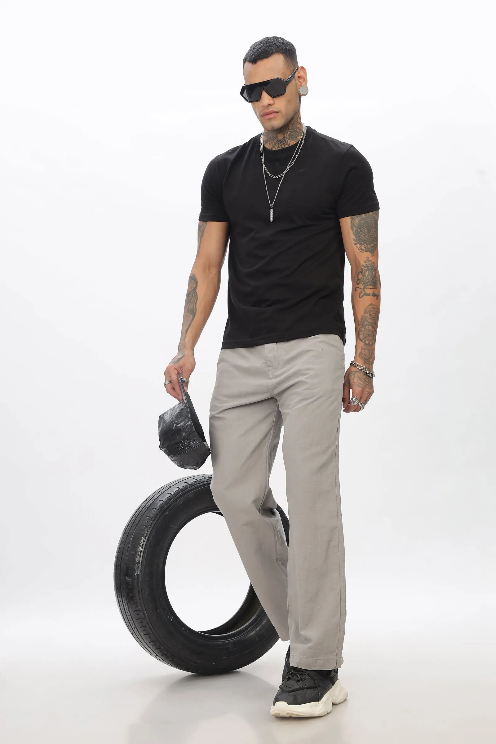 SAINTJONES-LIGHT GREY LINEN PANTS