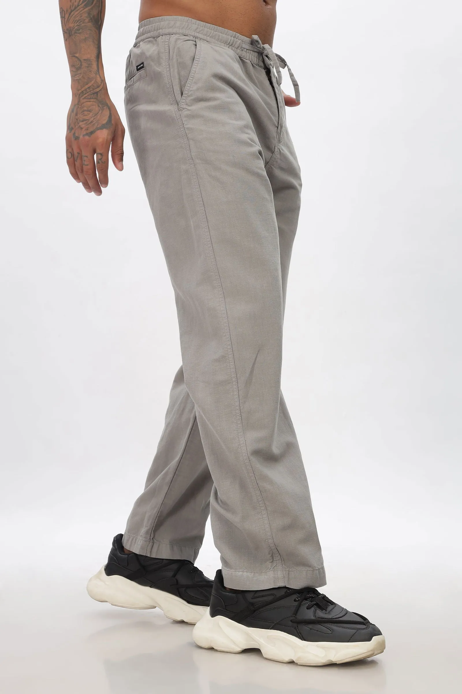 SAINTJONES-LIGHT GREY LINEN PANTS
