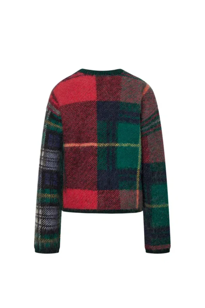 Scottic Plaid Jacquard Cardigan in Baby Alpaca-Merino Blend