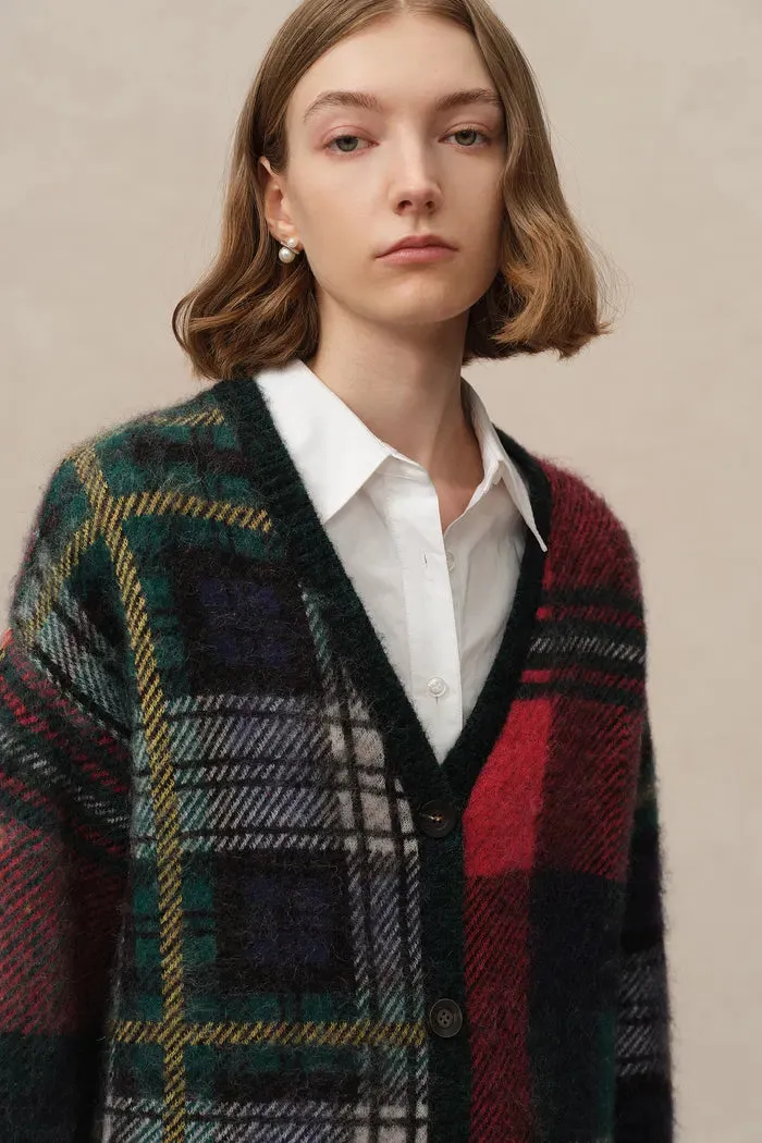 Scottic Plaid Jacquard Cardigan in Baby Alpaca-Merino Blend
