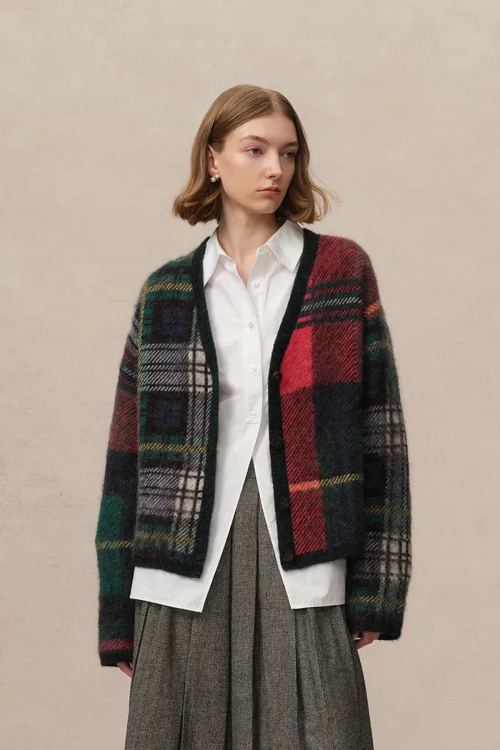 Scottic Plaid Jacquard Cardigan in Baby Alpaca-Merino Blend