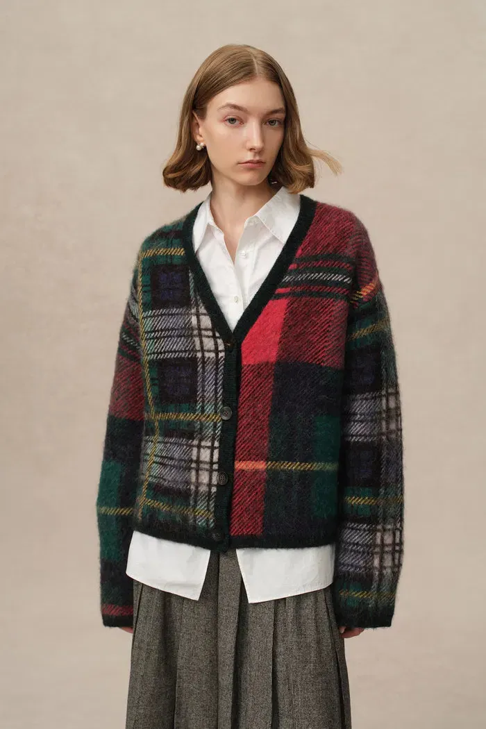 Scottic Plaid Jacquard Cardigan in Baby Alpaca-Merino Blend