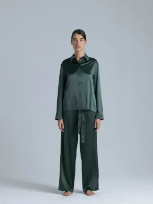 Silk Button Down Shirt 'Fortune Tyche' in Rich Green