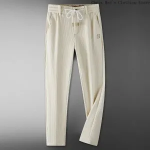 Simple Embroidery Corduroy Solid Pants