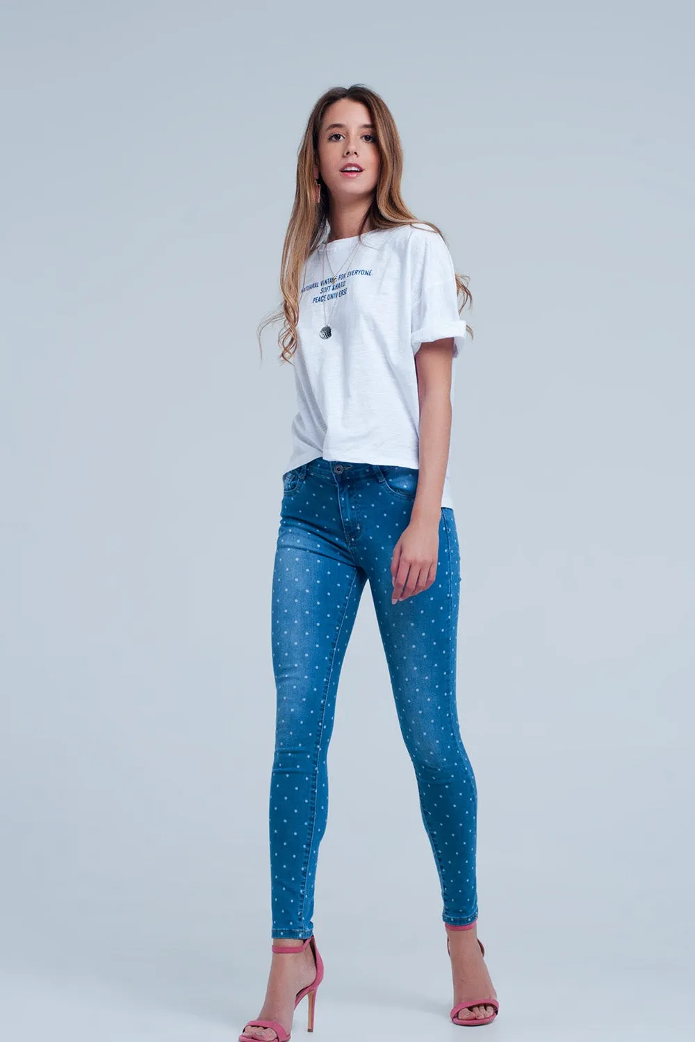Skinny jeans in polka dot print