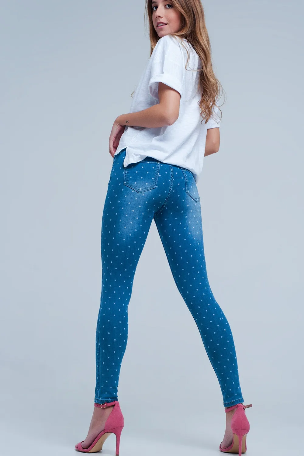Skinny jeans in polka dot print