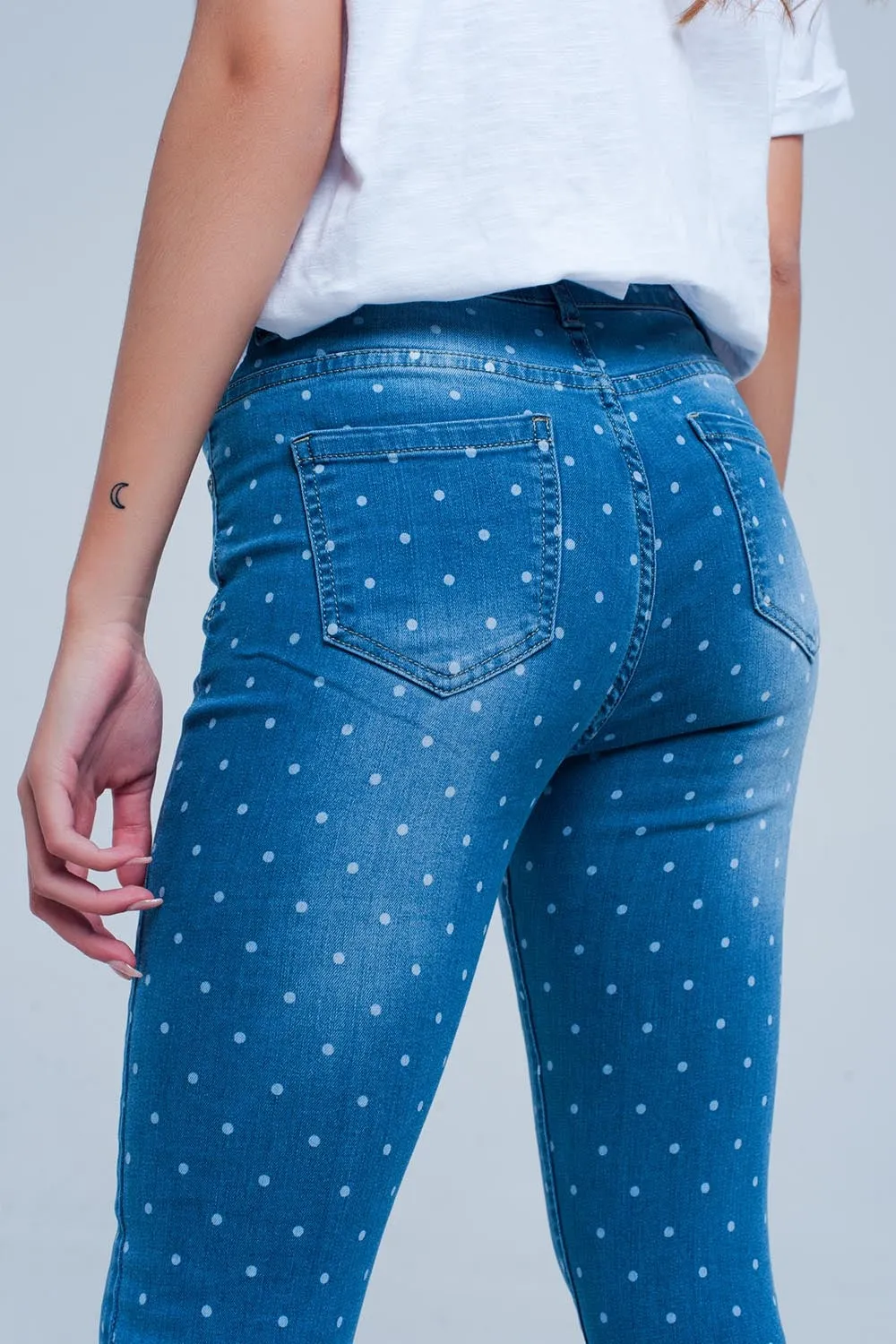 Skinny jeans in polka dot print