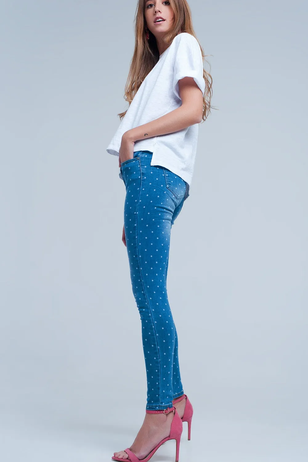Skinny jeans in polka dot print