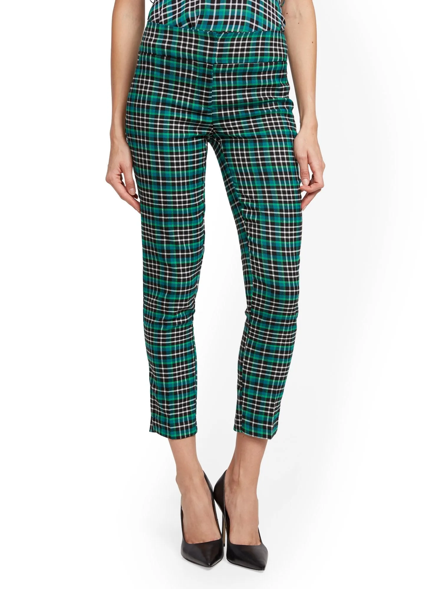 Tall Green Plaid Slim Ankle Pant - Modern  - 7th Avenue