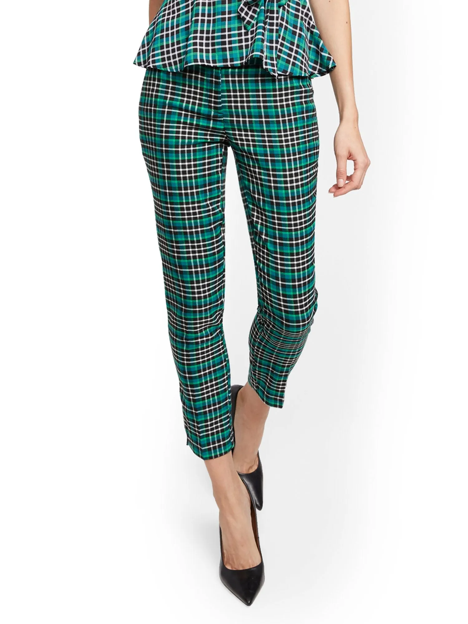 Tall Green Plaid Slim Ankle Pant - Modern  - 7th Avenue