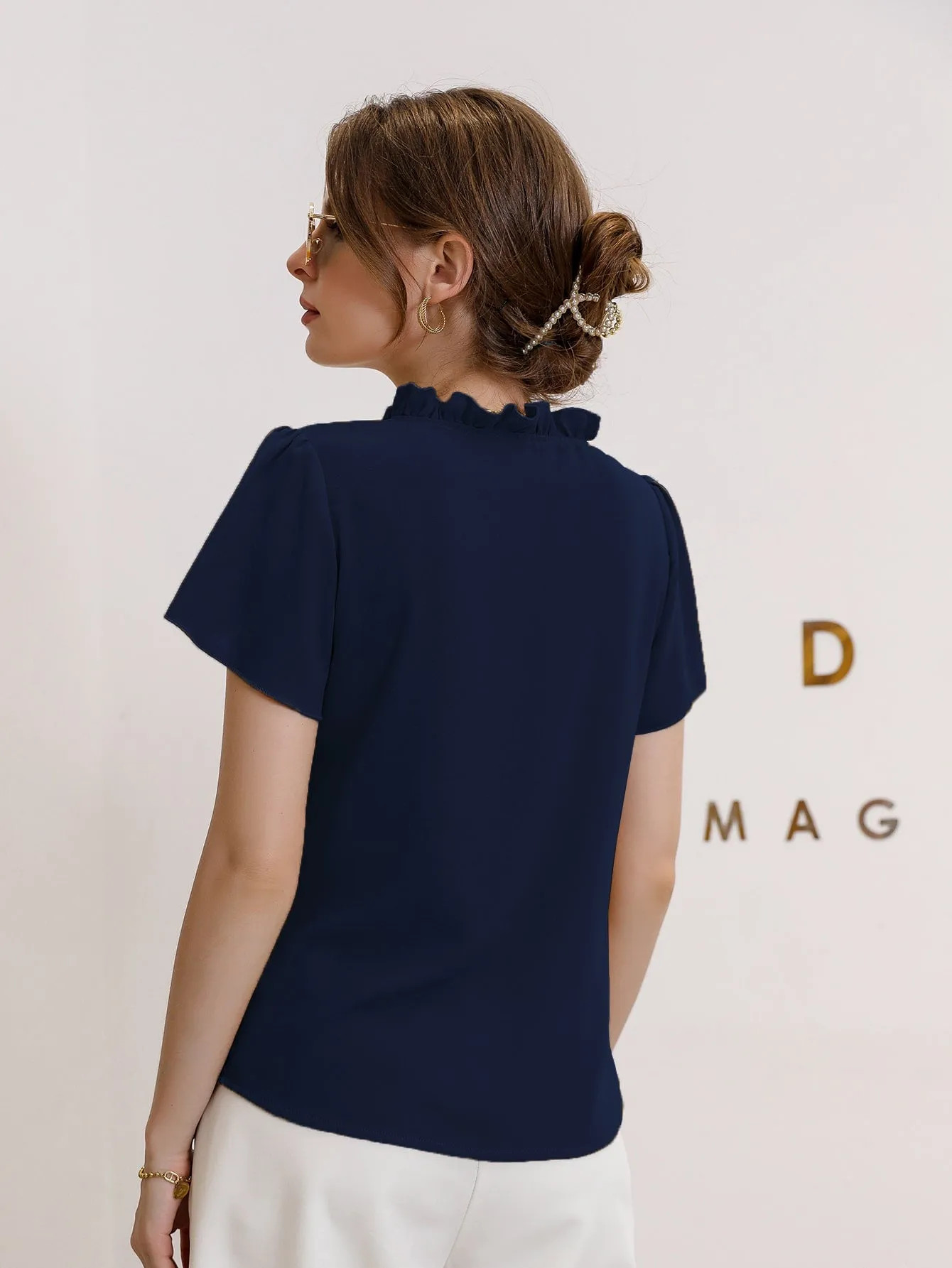 Tie Neck Puff Sleeve Blouse