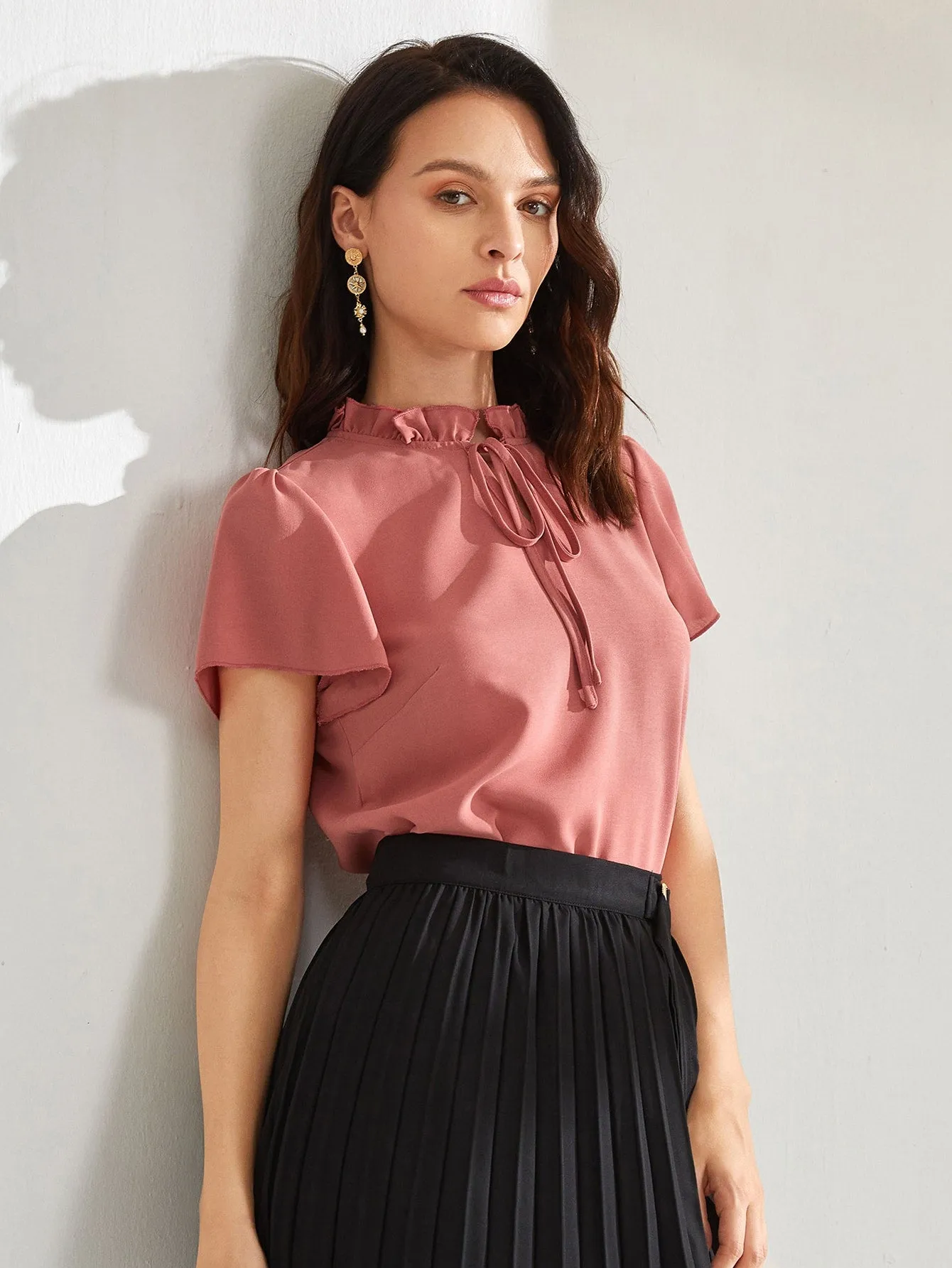 Tie Neck Puff Sleeve Blouse