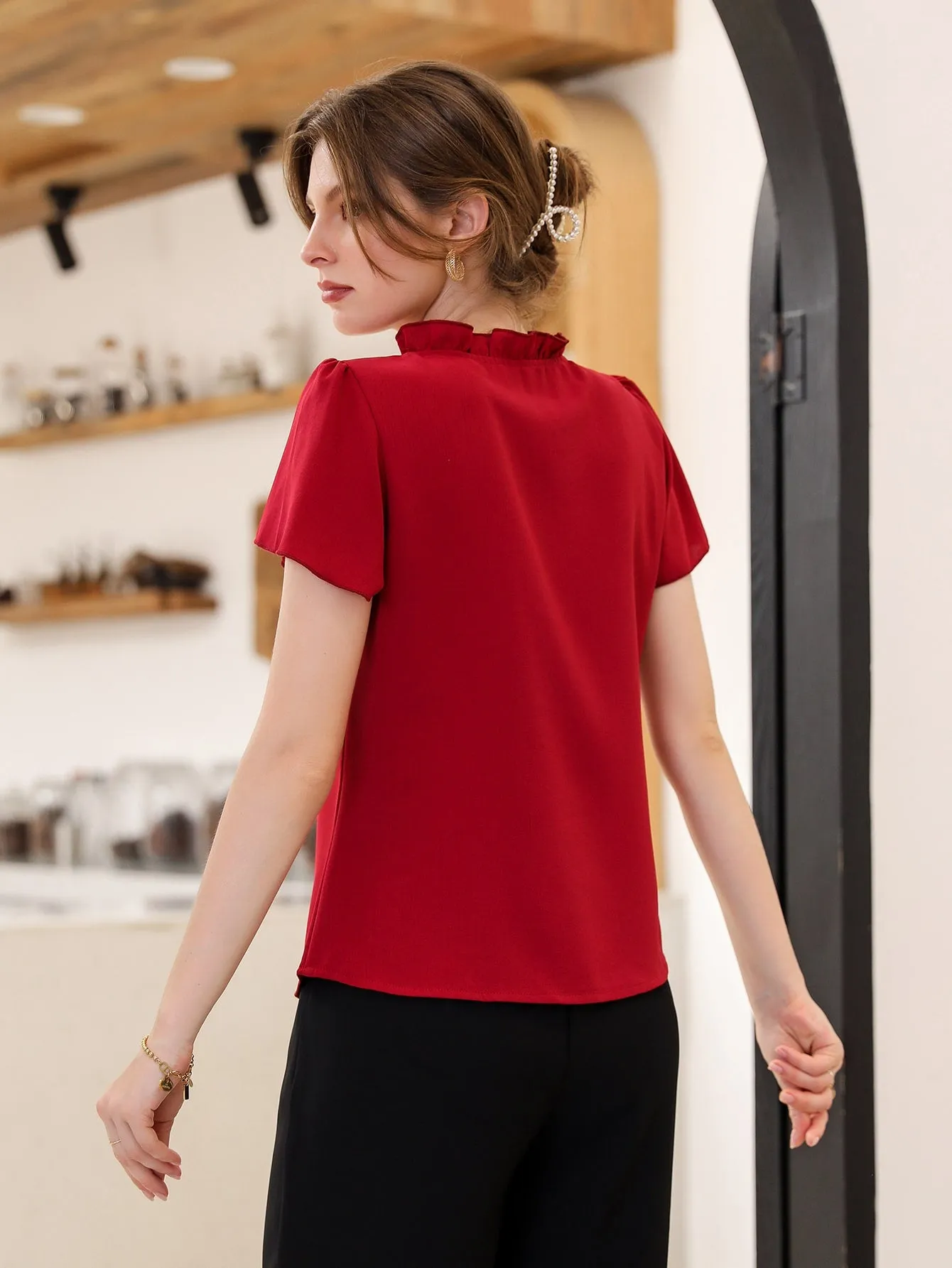 Tie Neck Puff Sleeve Blouse