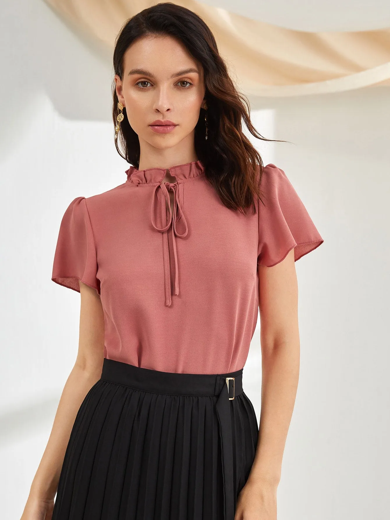 Tie Neck Puff Sleeve Blouse