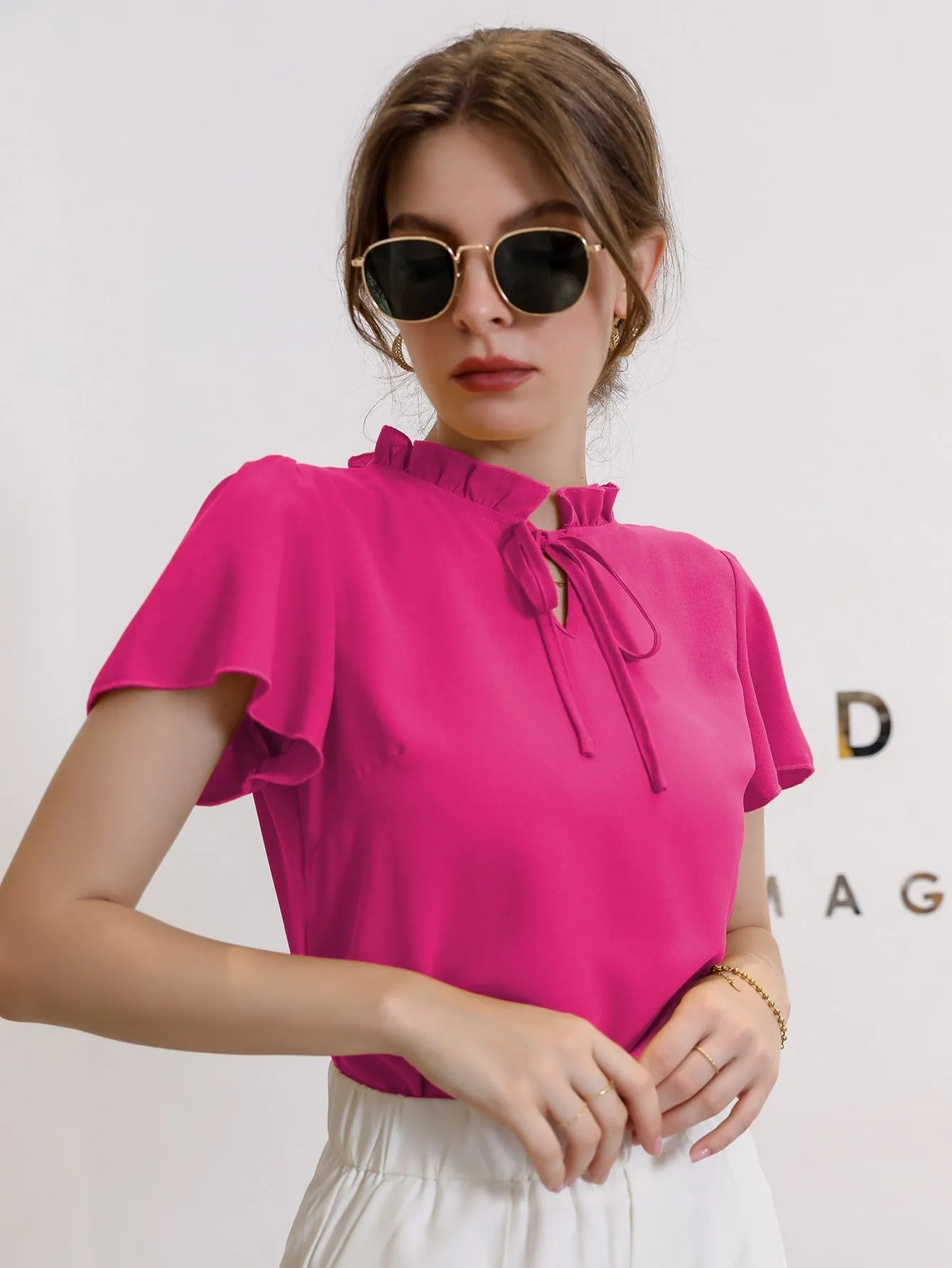Tie Neck Puff Sleeve Blouse