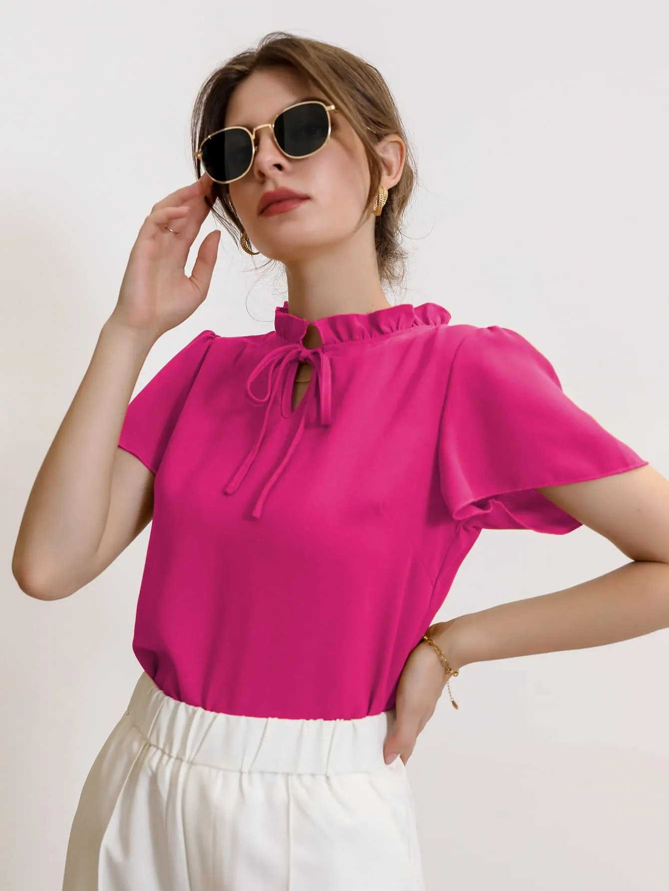 Tie Neck Puff Sleeve Blouse