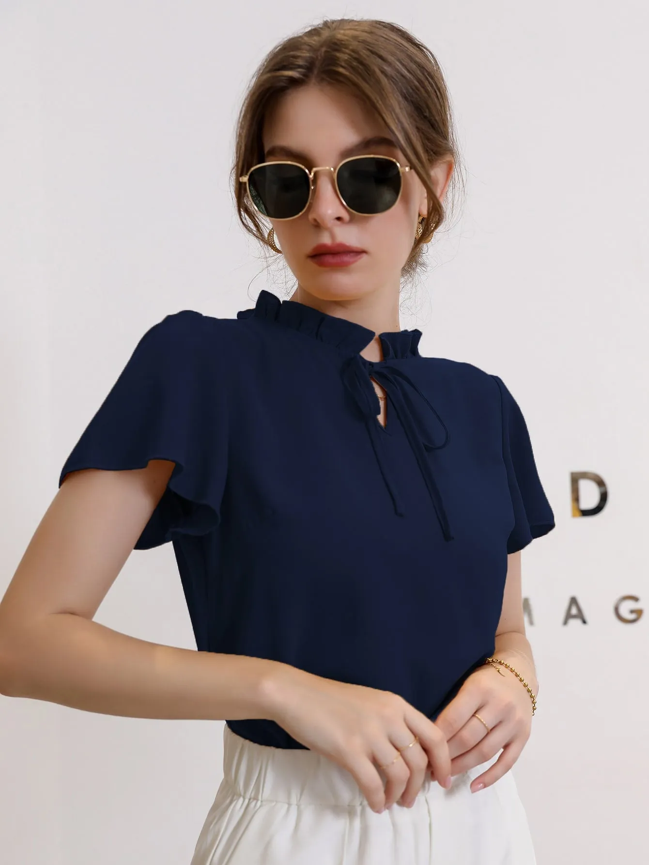Tie Neck Puff Sleeve Blouse