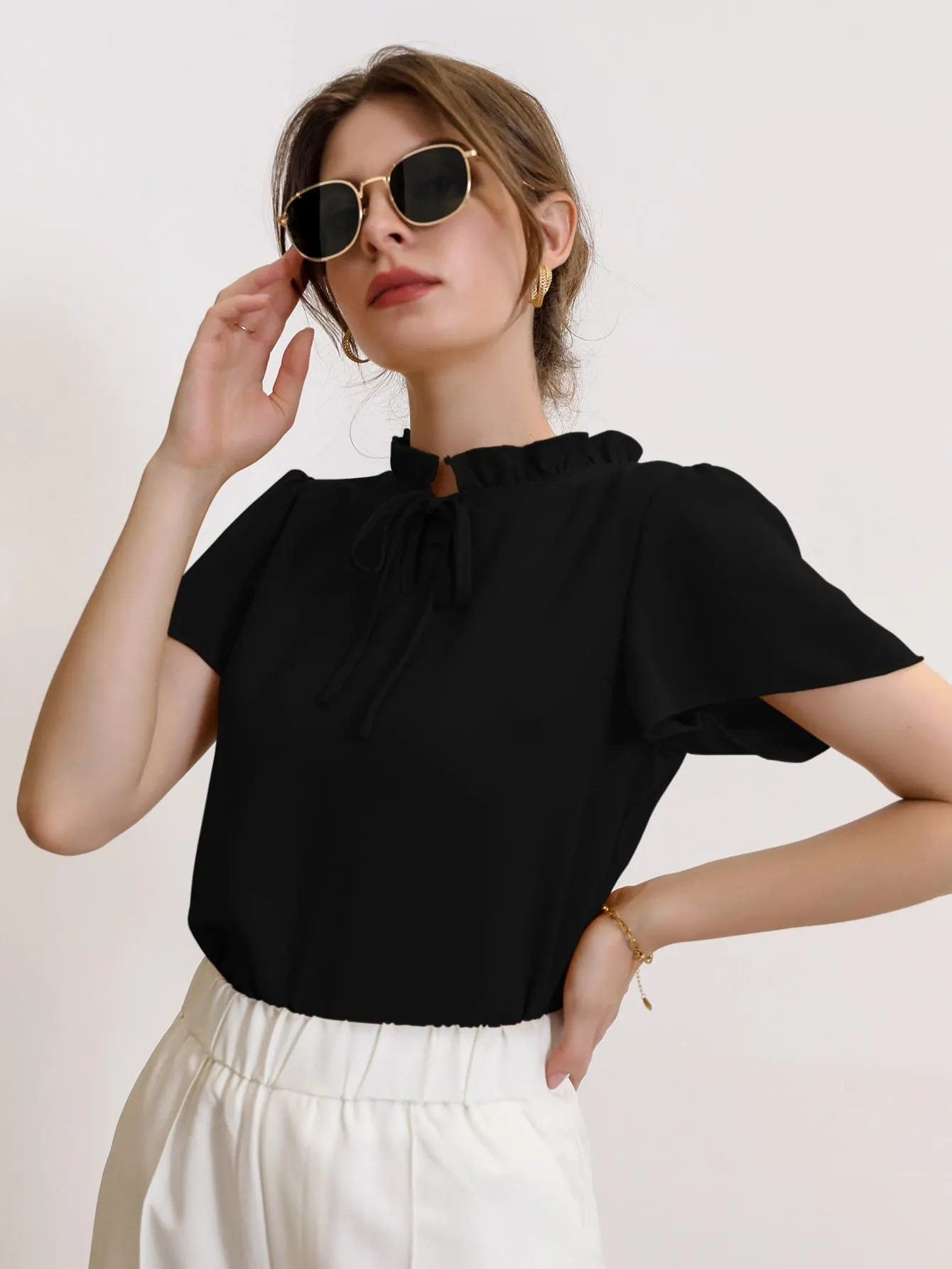 Tie Neck Puff Sleeve Blouse