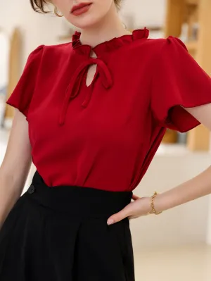 Tie Neck Puff Sleeve Blouse