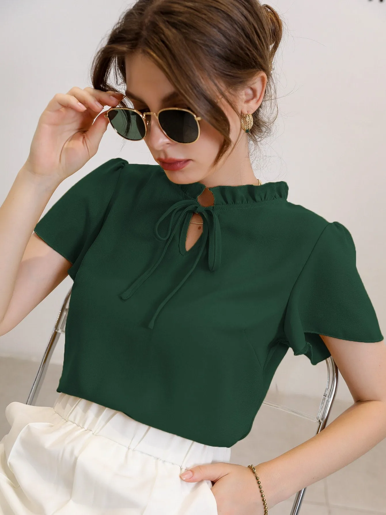 Tie Neck Puff Sleeve Blouse
