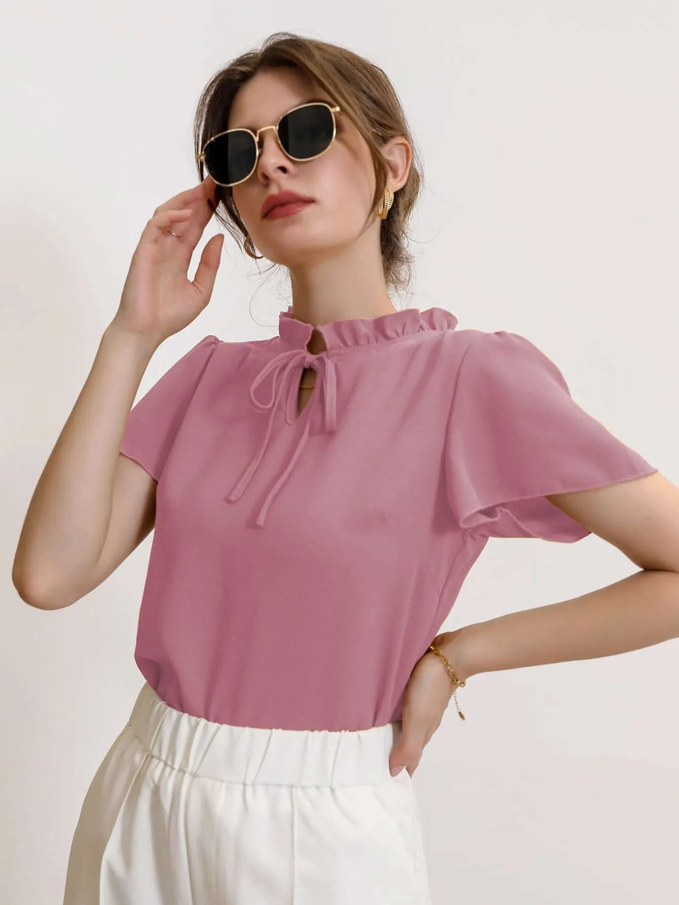 Tie Neck Puff Sleeve Blouse