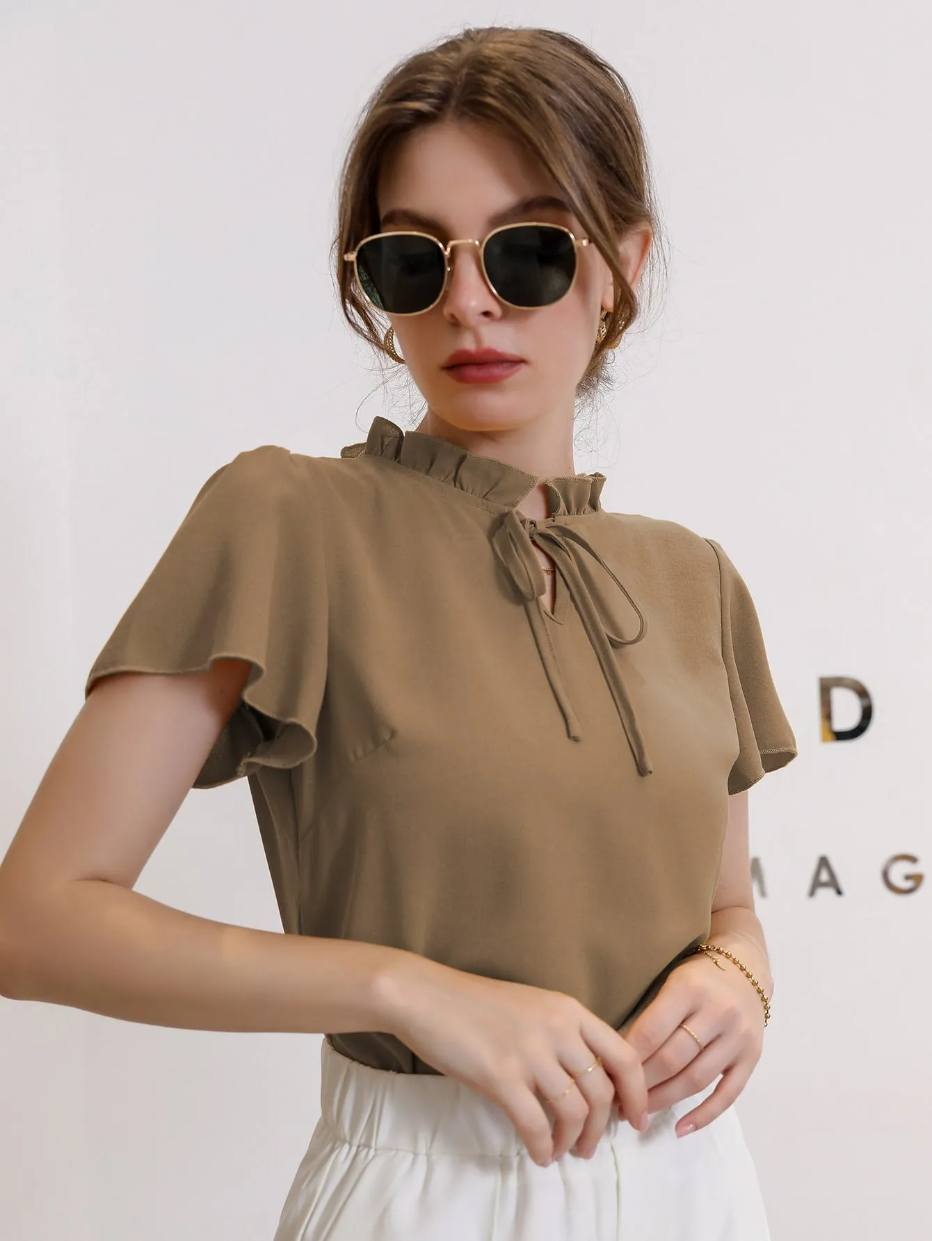 Tie Neck Puff Sleeve Blouse