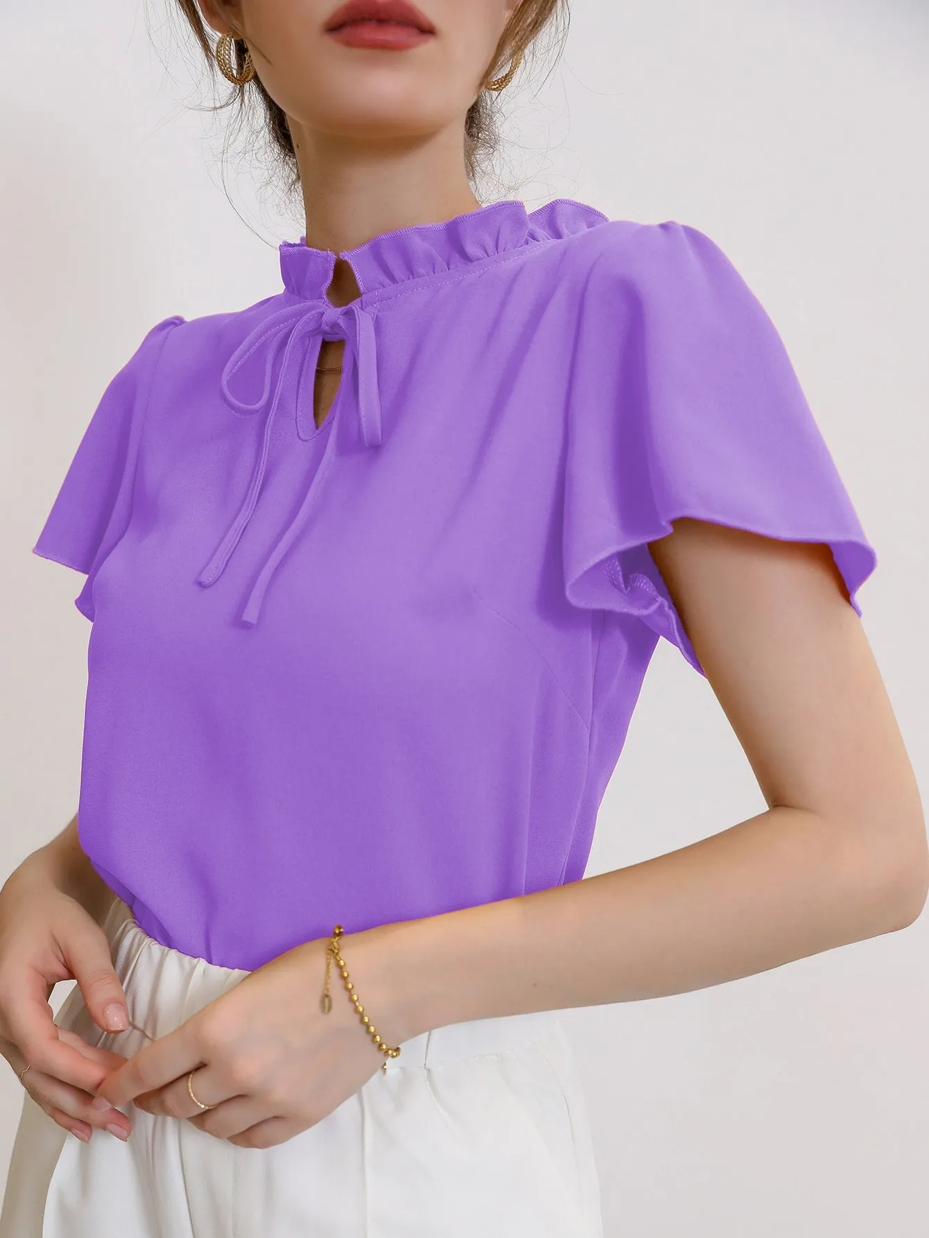 Tie Neck Puff Sleeve Blouse