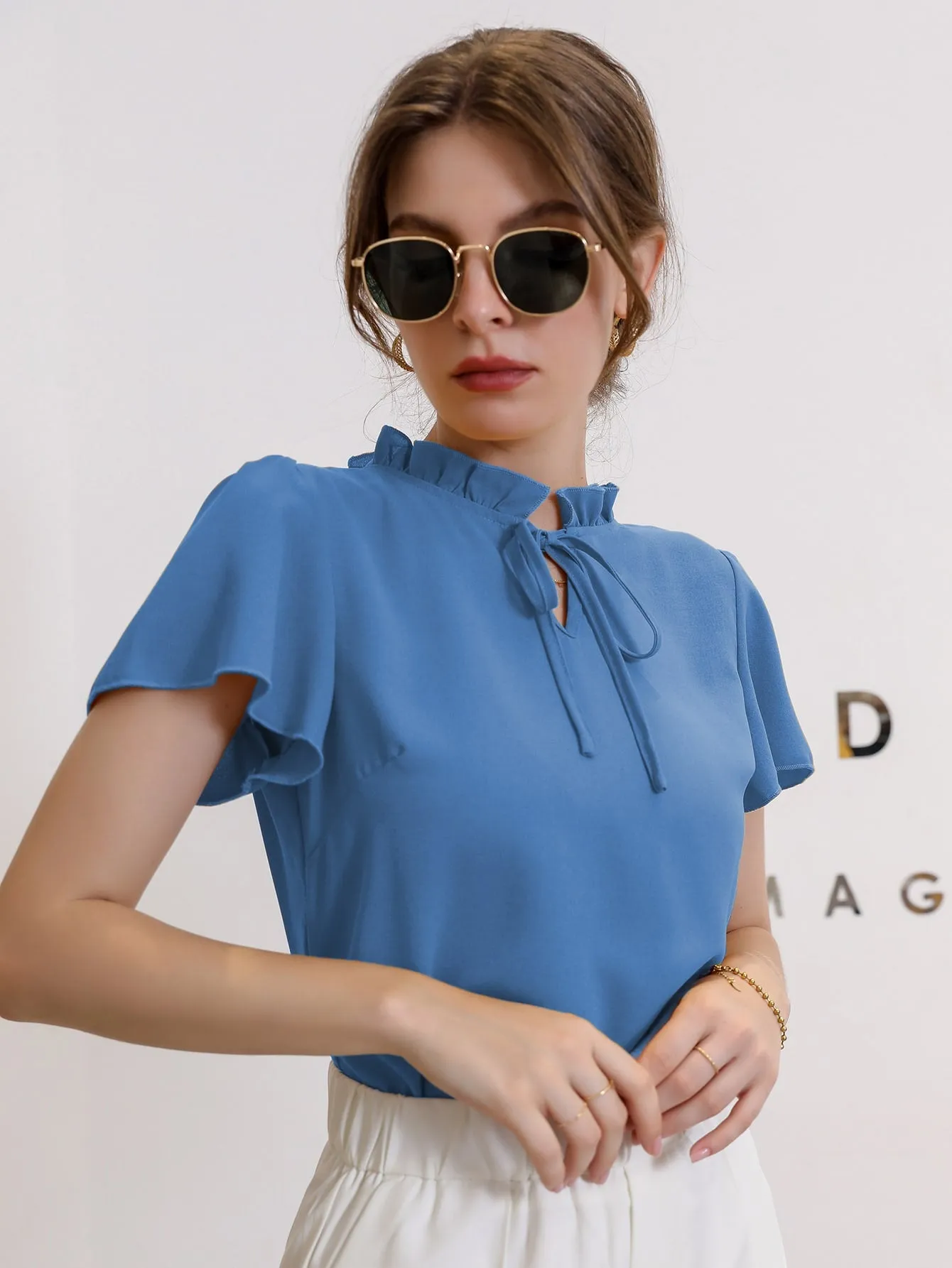 Tie Neck Puff Sleeve Blouse