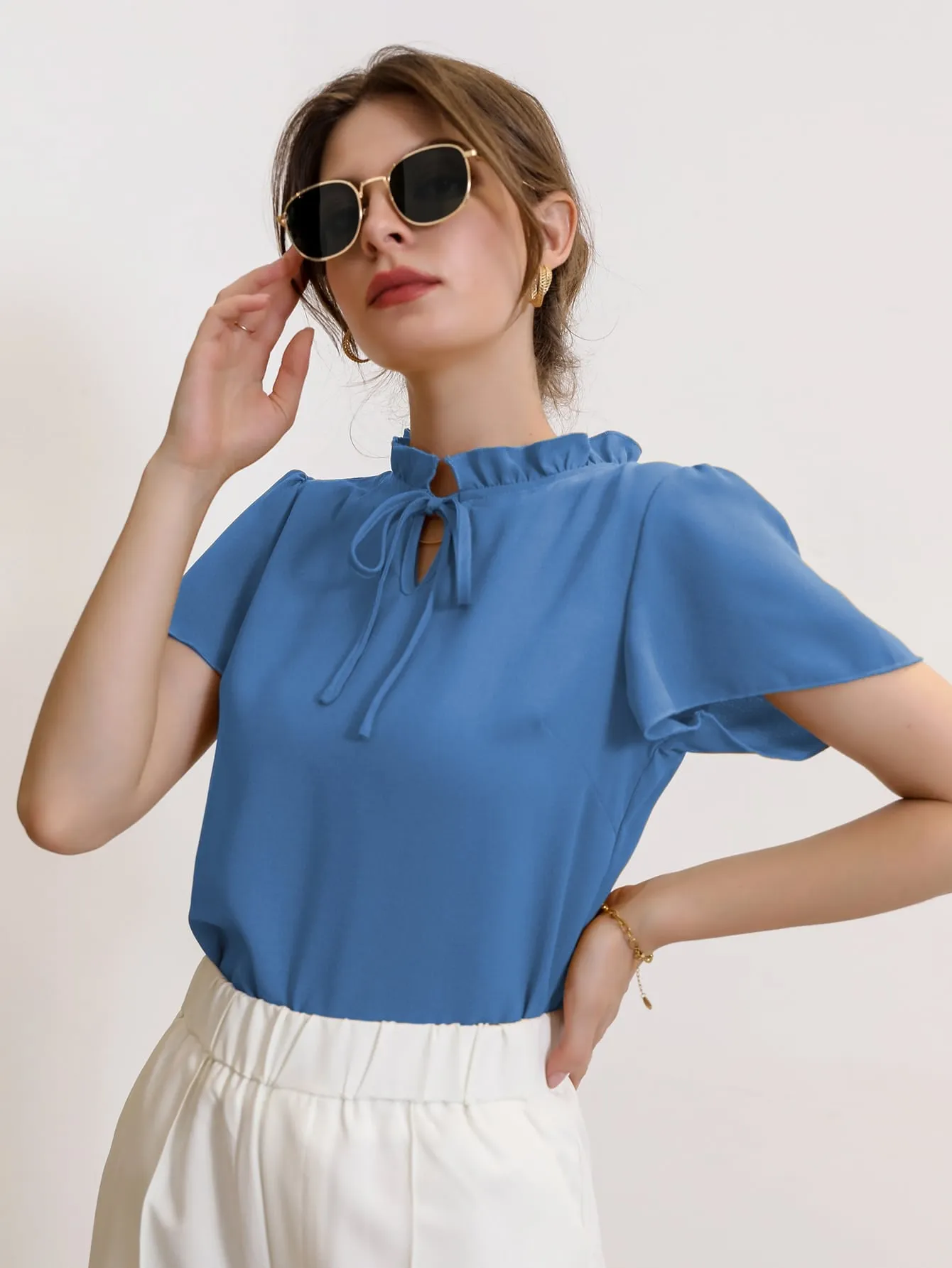 Tie Neck Puff Sleeve Blouse