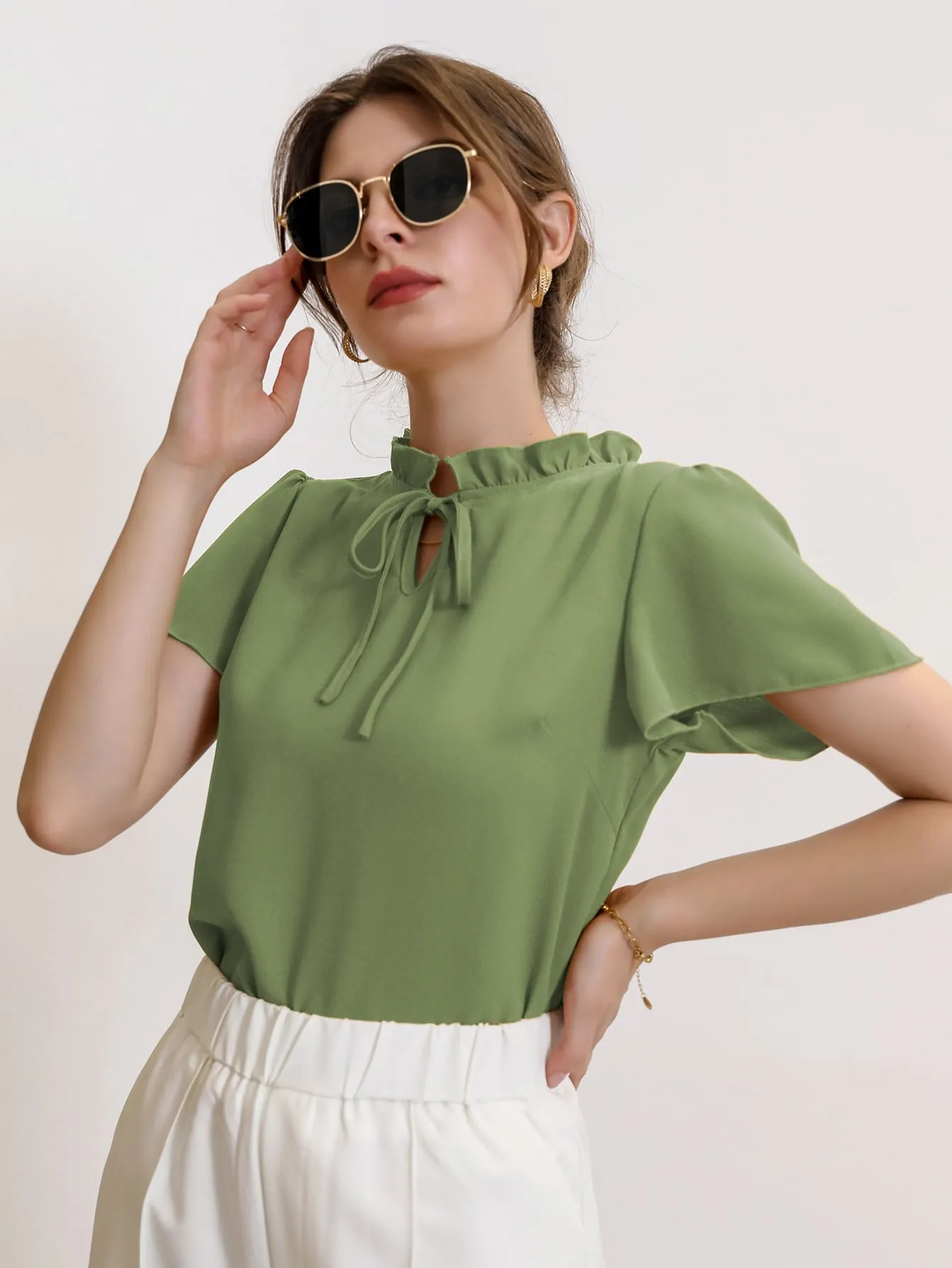 Tie Neck Puff Sleeve Blouse