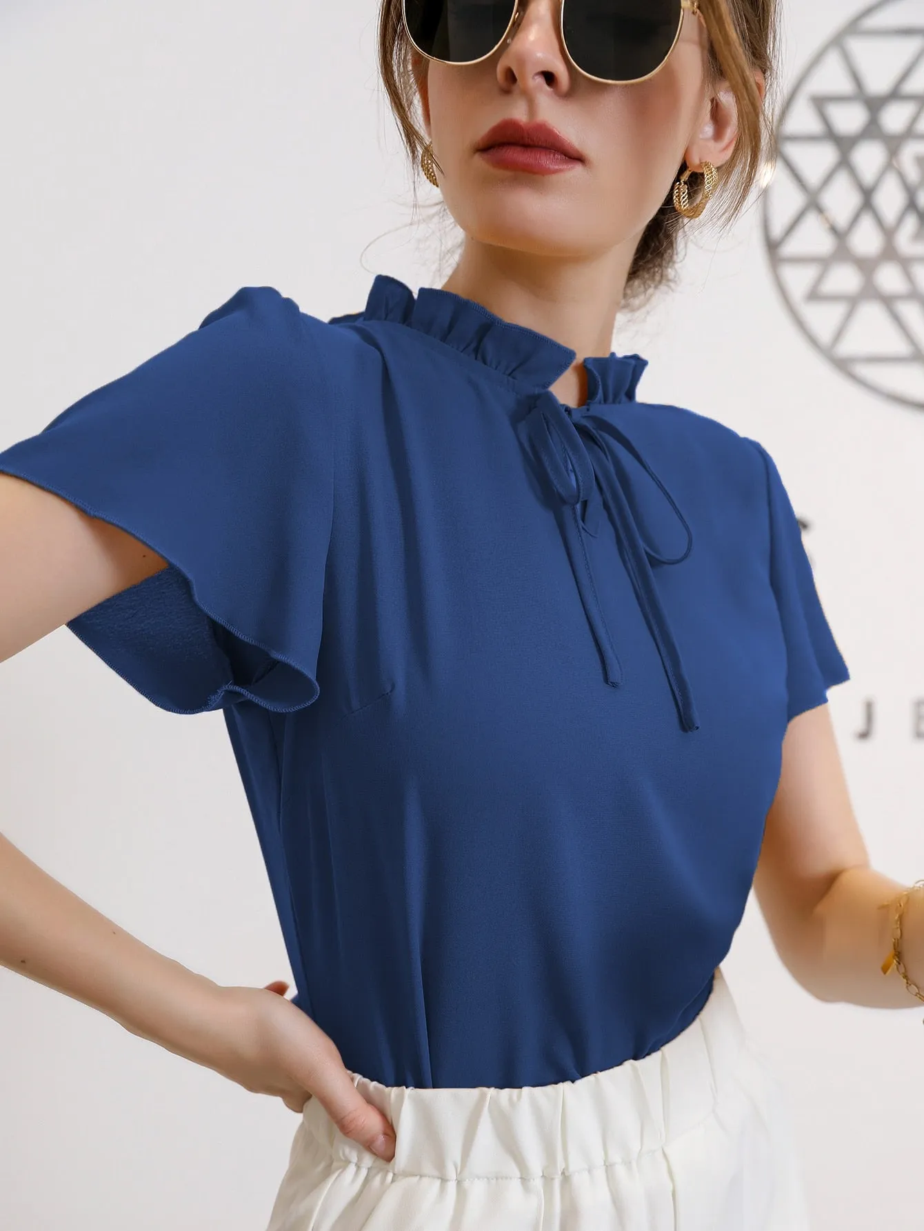 Tie Neck Puff Sleeve Blouse