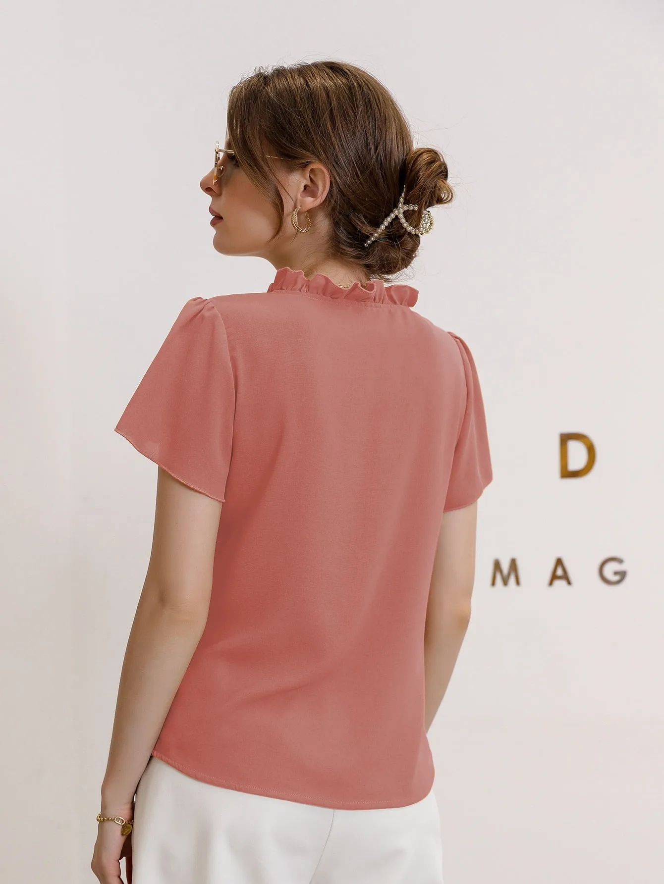 Tie Neck Puff Sleeve Blouse