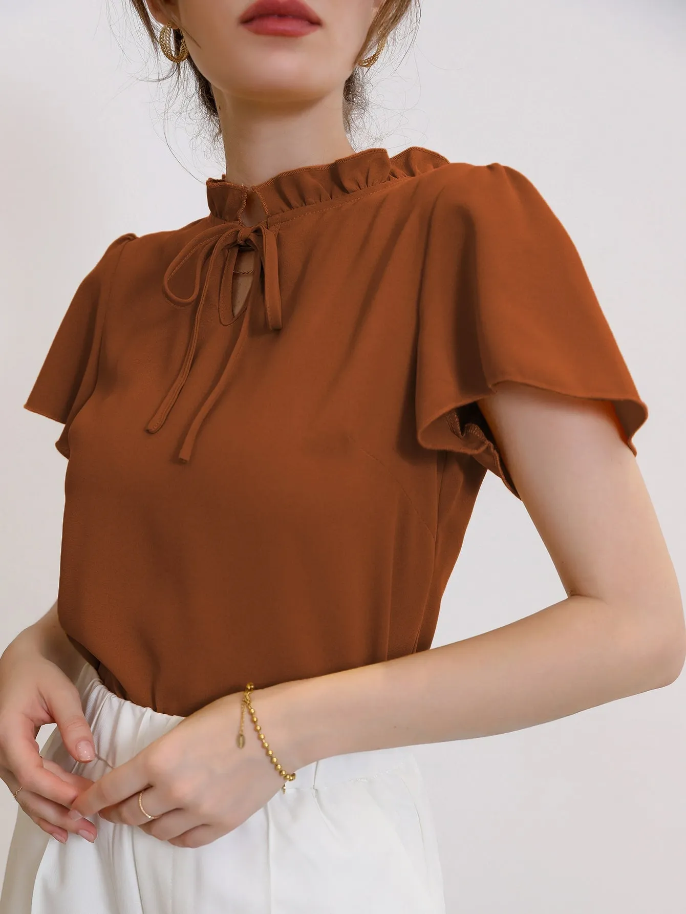 Tie Neck Puff Sleeve Blouse