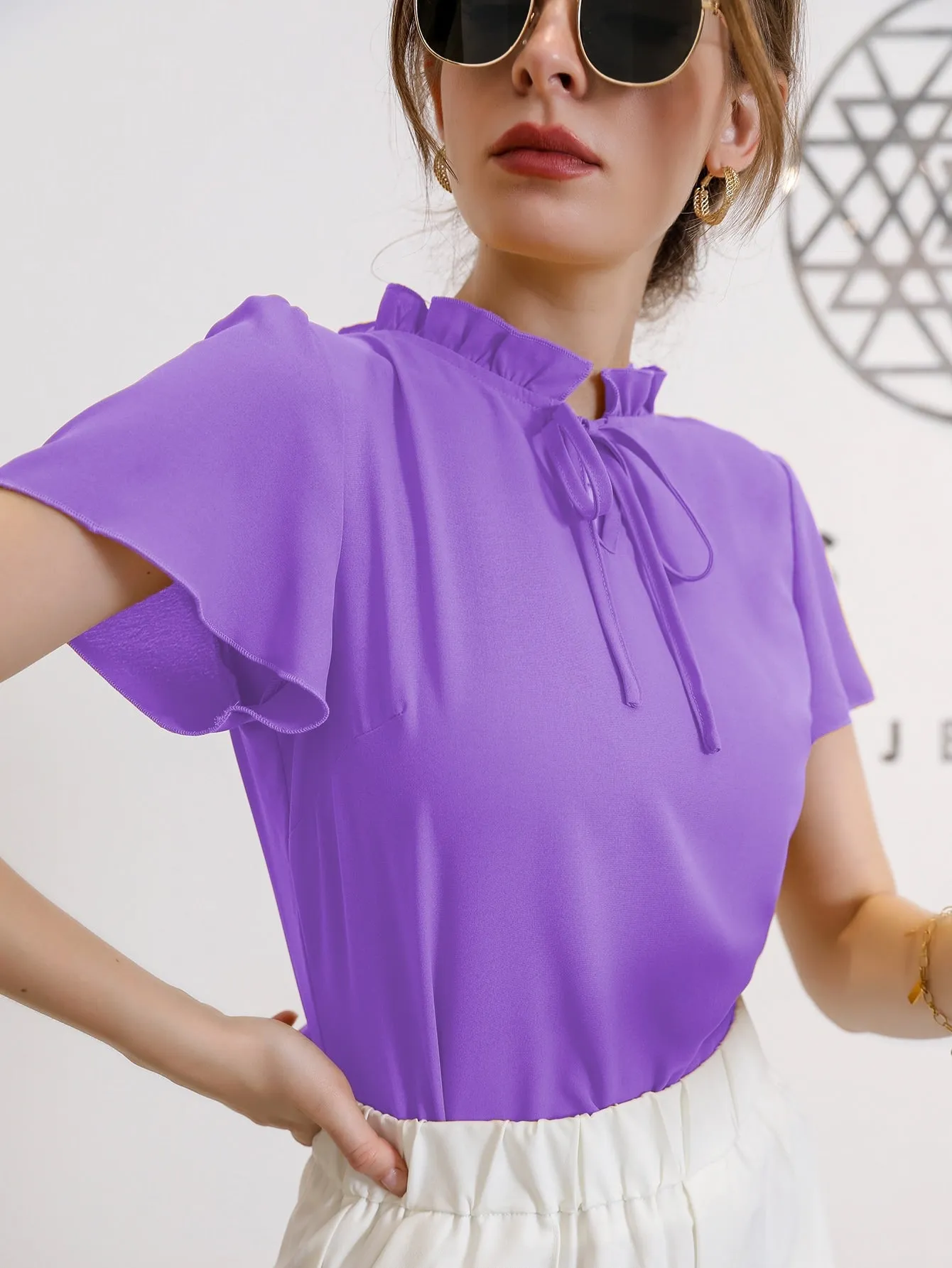 Tie Neck Puff Sleeve Blouse